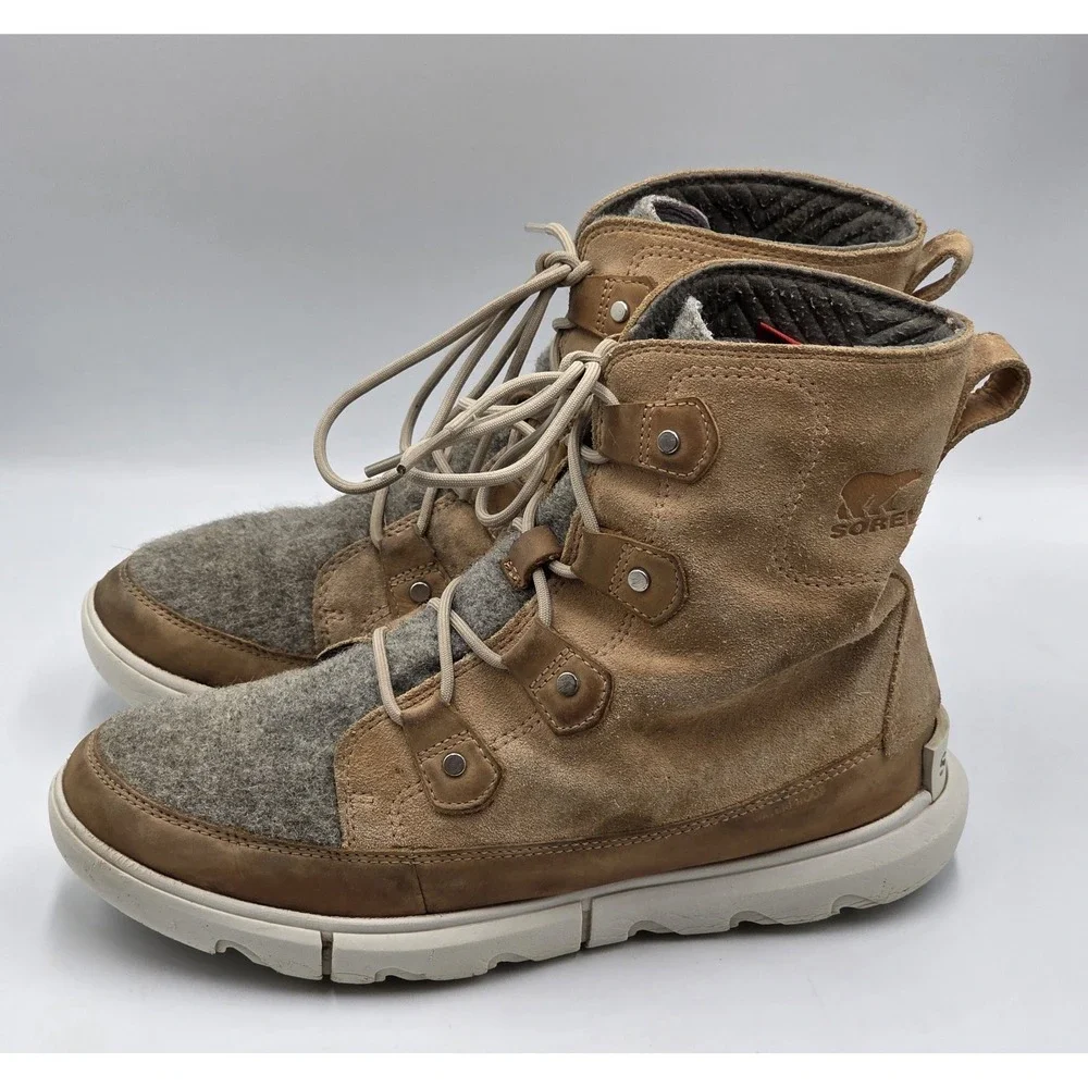 Sorel Women's 10 Explorer‎ II Joan Felt Waterproof Leather Suede Faux-fur Boots